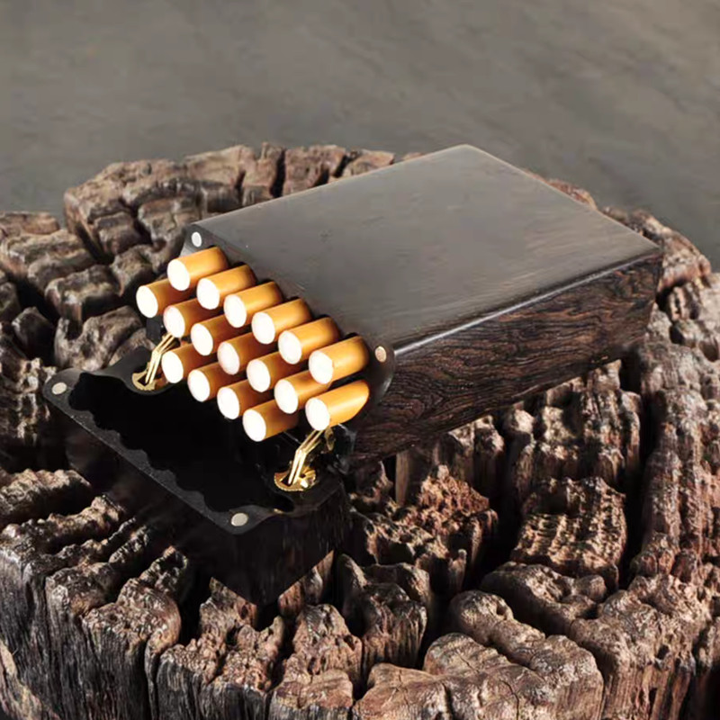 Ebony Flip Cigarette Case Port - Smoker Box Wood Chip 评论和价格