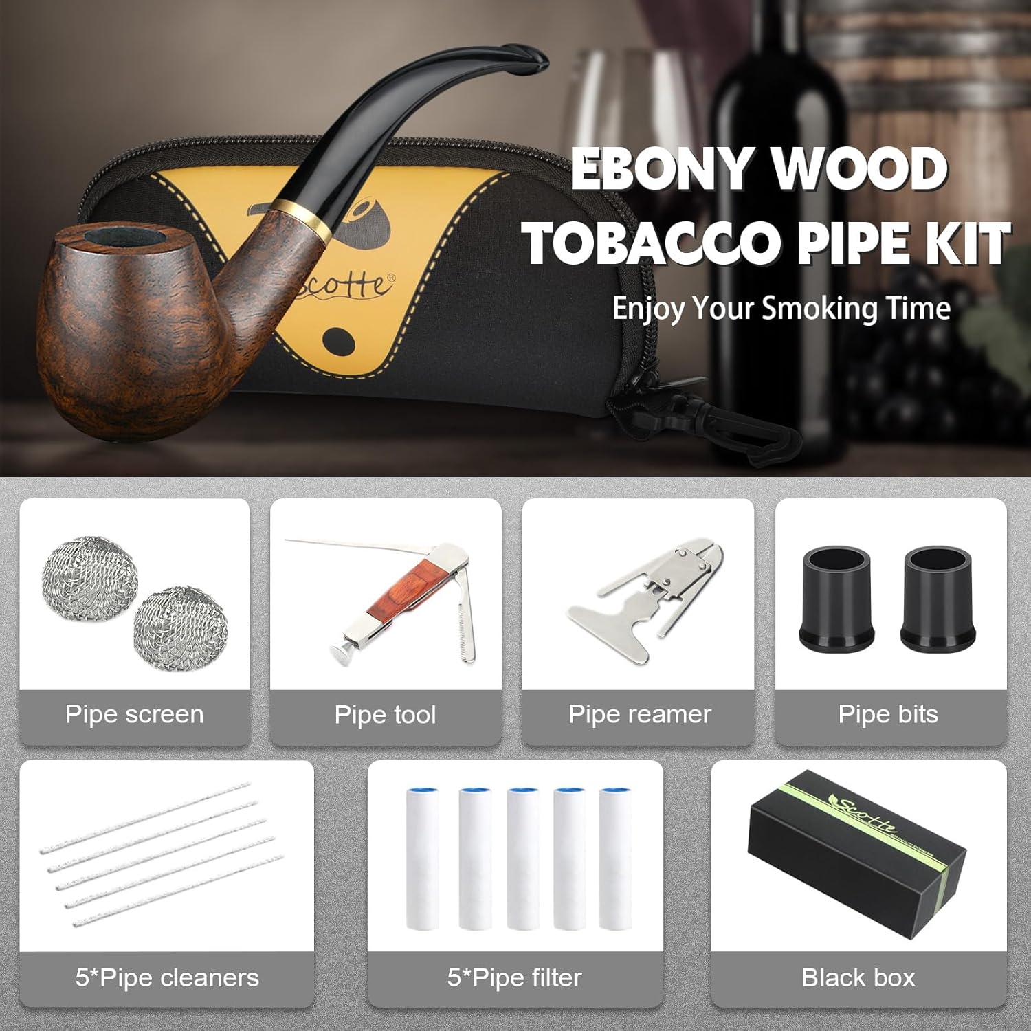 Tobacco Pipe Handmade Ebony Wo - Smoker Box Wood Chip 评论和价格