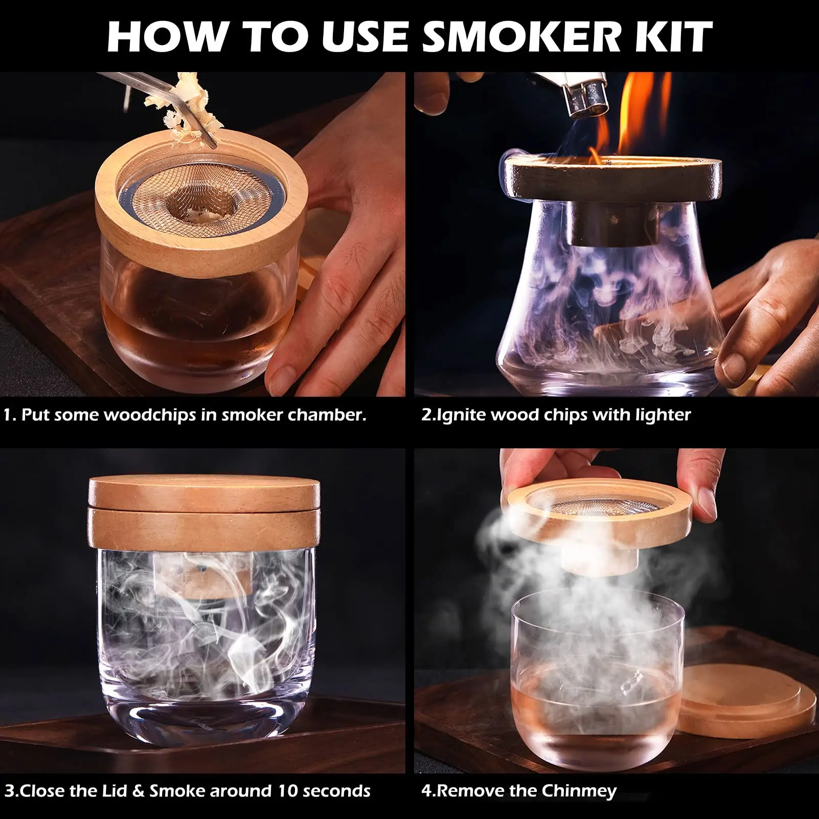Cocktail Smoker Set Bar Wooden - Smoker Box Wood Chip 评论和价格